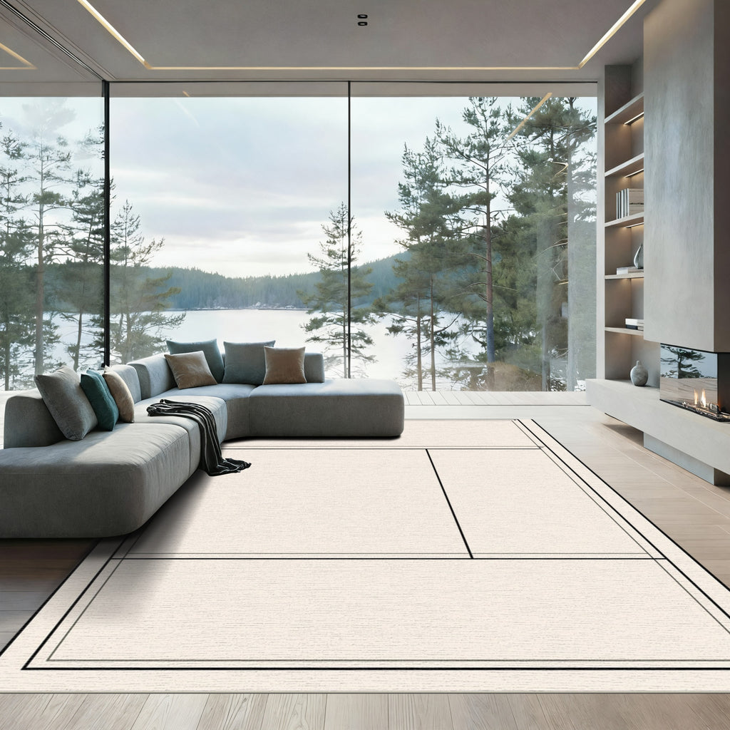 Cream Abstract Geometric Block Rug
