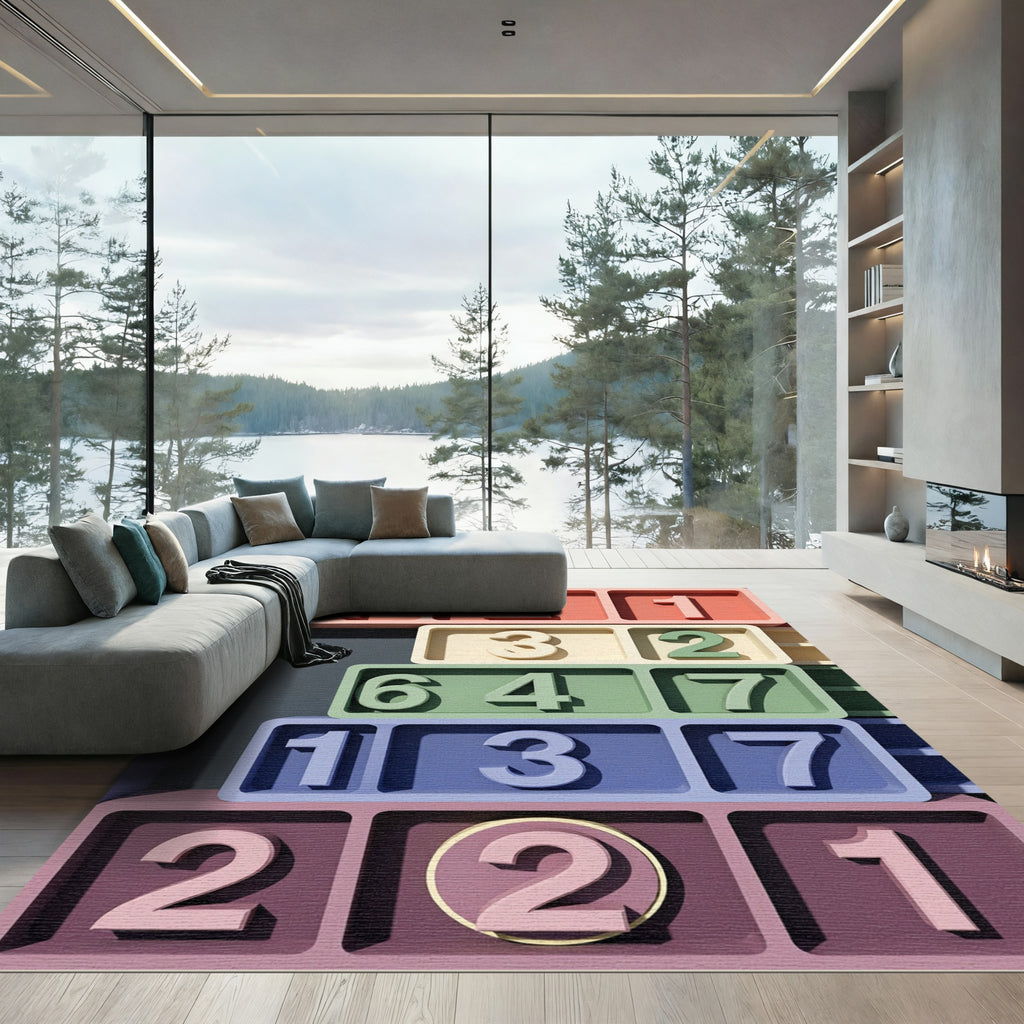 Multicolor Geometric Modular Block Grid Rug