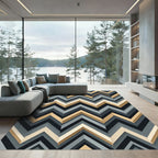 Sophisticated Golden Charcoal Geometric Chevron Rug