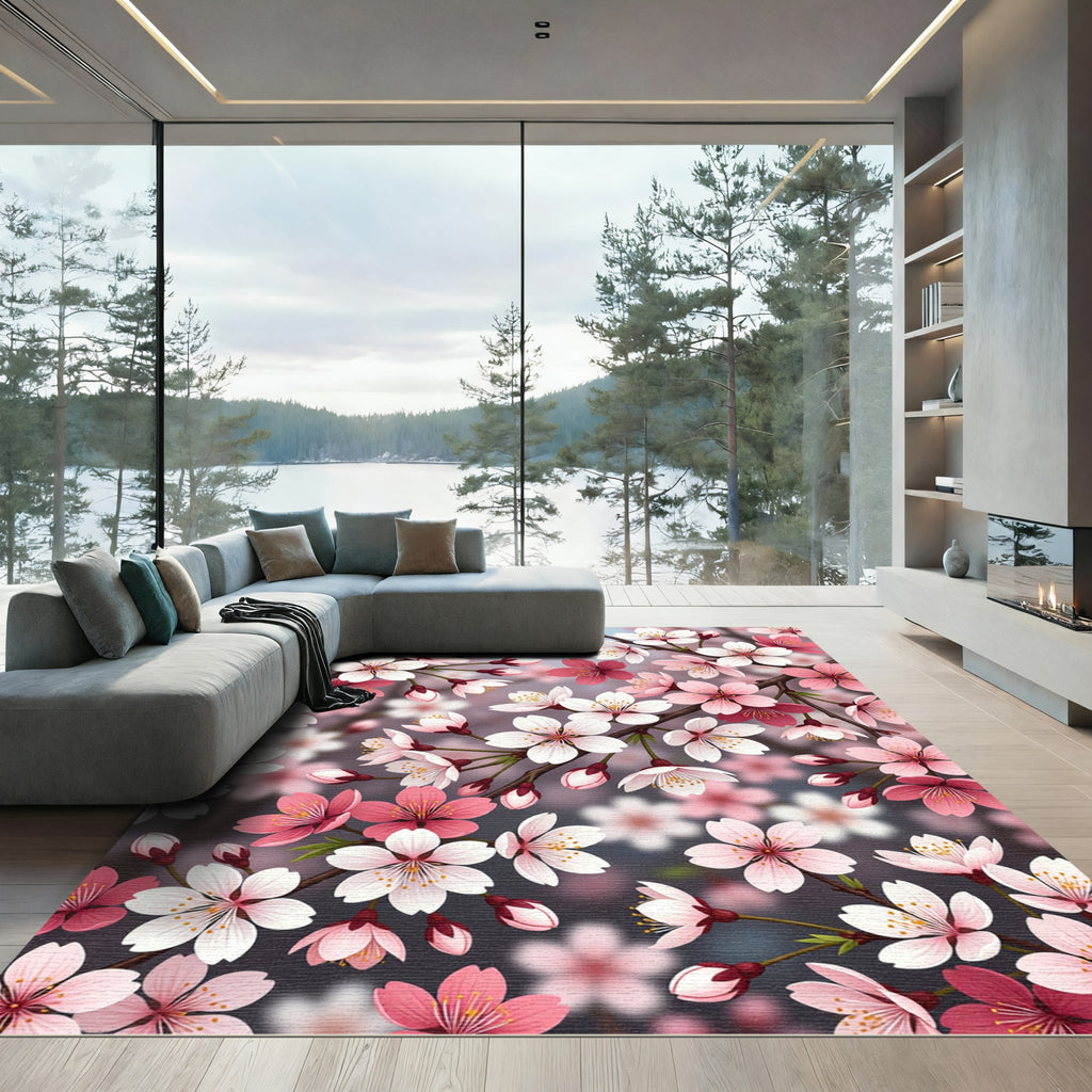 Pink and White Cherry Blossom Branches Rug