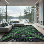 Neon Circuit Board Cyber Grid Rug
