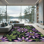 Dark Purple Passion Flower Botanical Art Rug