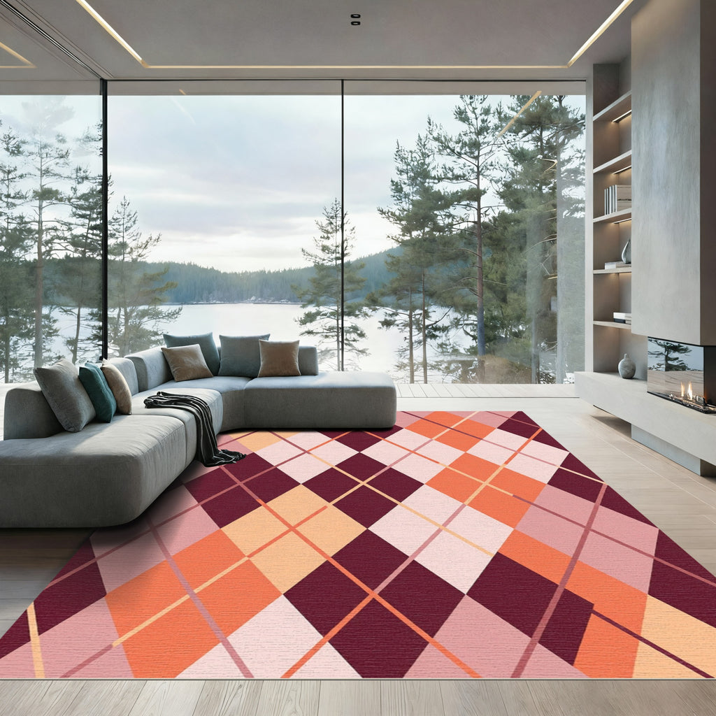 Burgundy Peach Diamond Lattice Rug