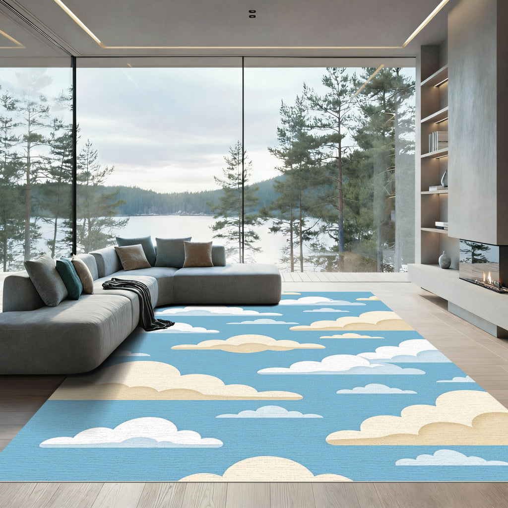 Whimsical Blue and Cream Cloudscape Rug