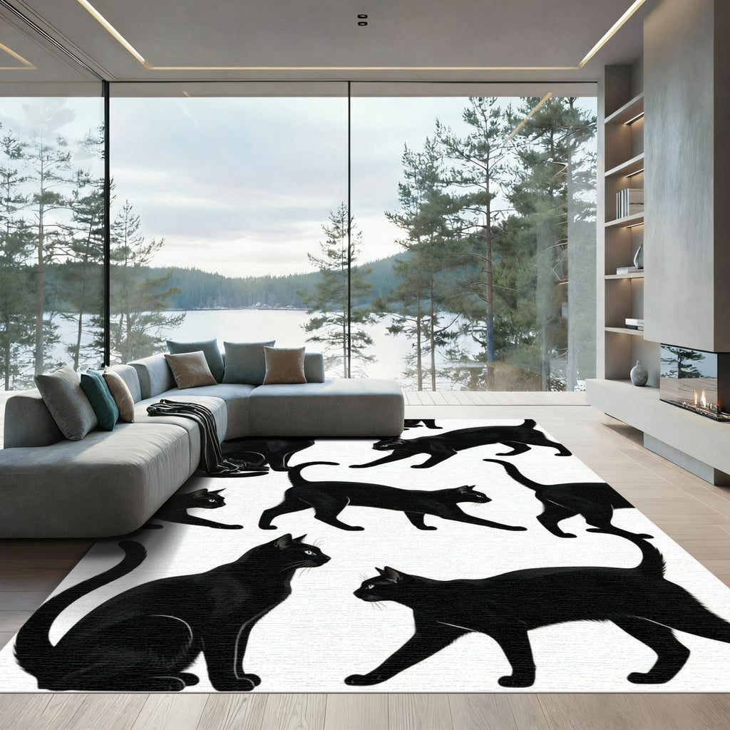 Midnight Black Cat Compilation Rug