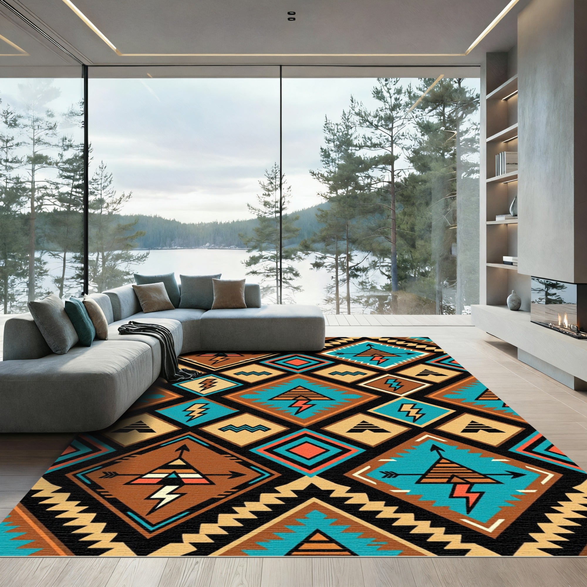 Earthy Southwestern Geometric Lightning Diamond Rug