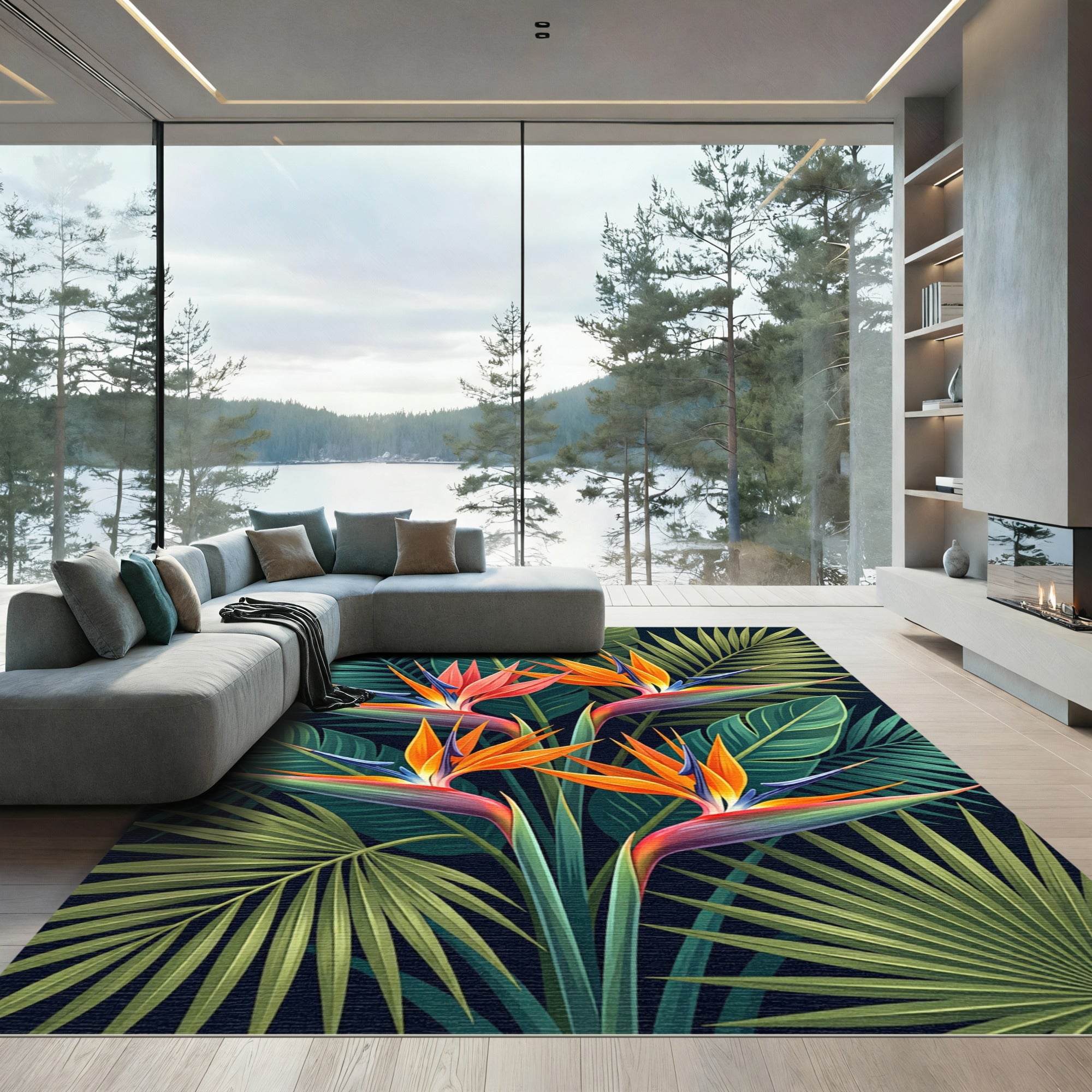 Vibrant Tropical Bird of Paradise Floral Rug