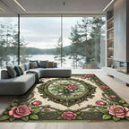Vintage Sage Floral Rose Bouquet Rug