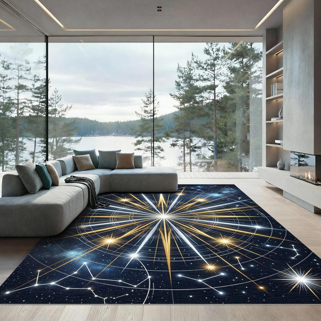 Celestial Gold and Silver Starburst Rug