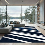Minimalist Navy Blue Geometric Diagonal Stripes Rug