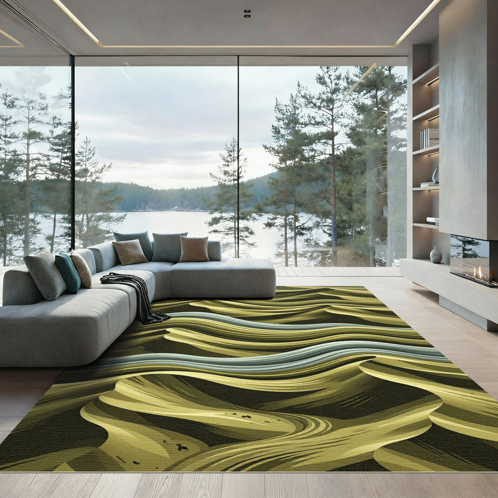 Golden Dune Waves Abstract Landscape Rug
