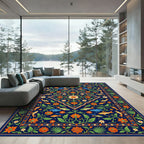 Vibrant Navy Floral Koi Medallion Rug