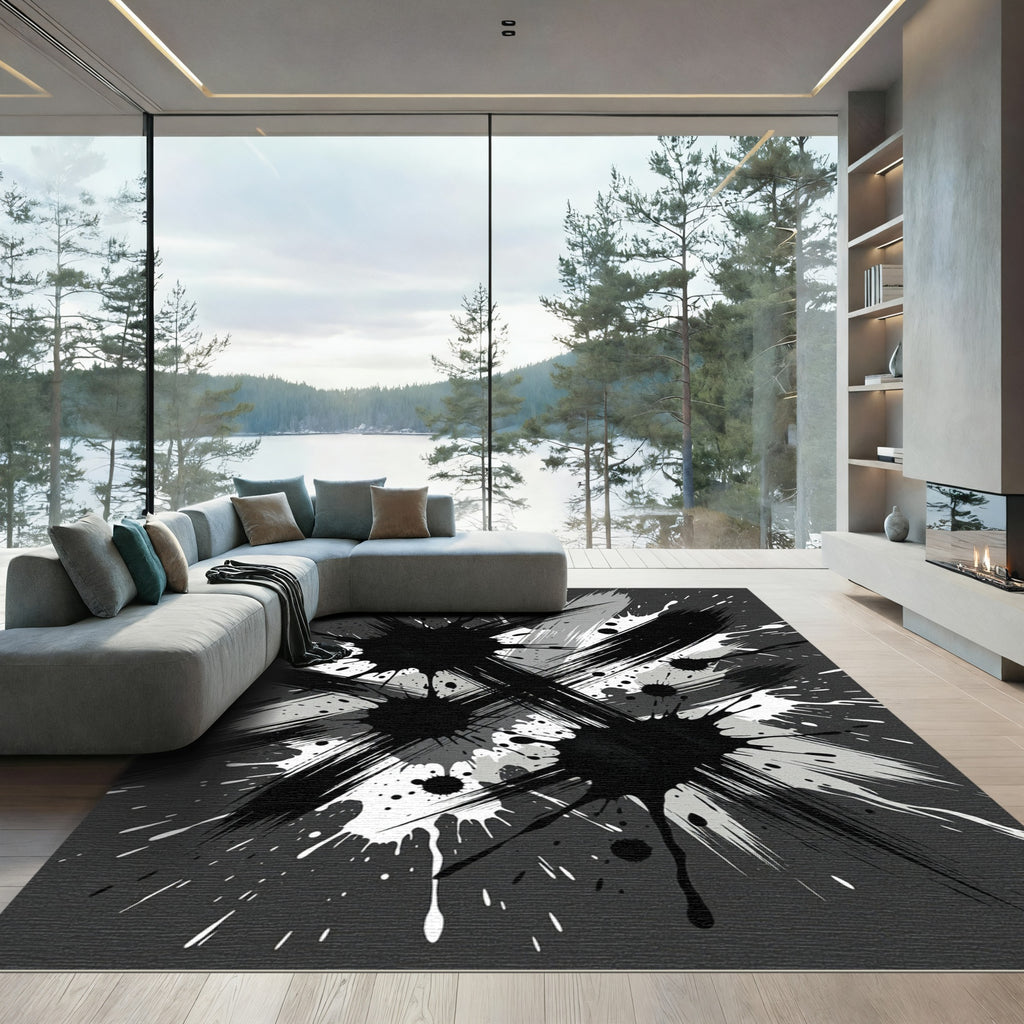 Monochrome Abstract Ink Splash Texture Rug