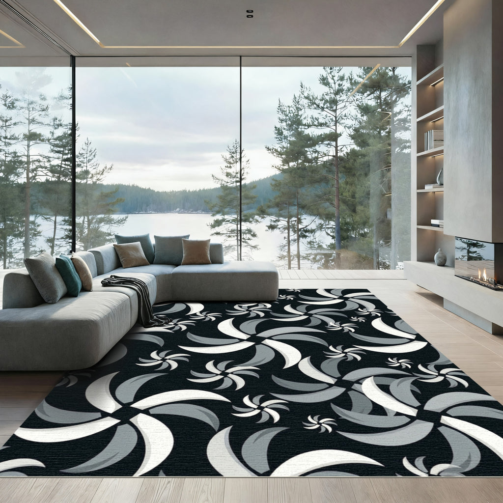 Monochromatic Swirling Pinwheel Rug