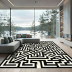 Monochromatic Modern Abstract Geometric Maze Rug