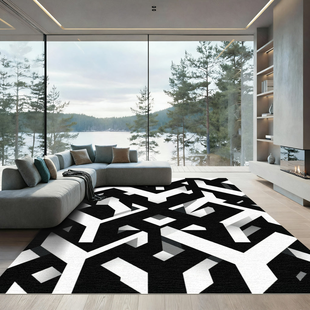 Monochrome Geometric Interlocking Abstract Lines Rug