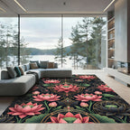 Pink Lotus Mandala Floral Gold Accent Rug