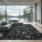 Ornate Silver Green Filigree Scroll Rug