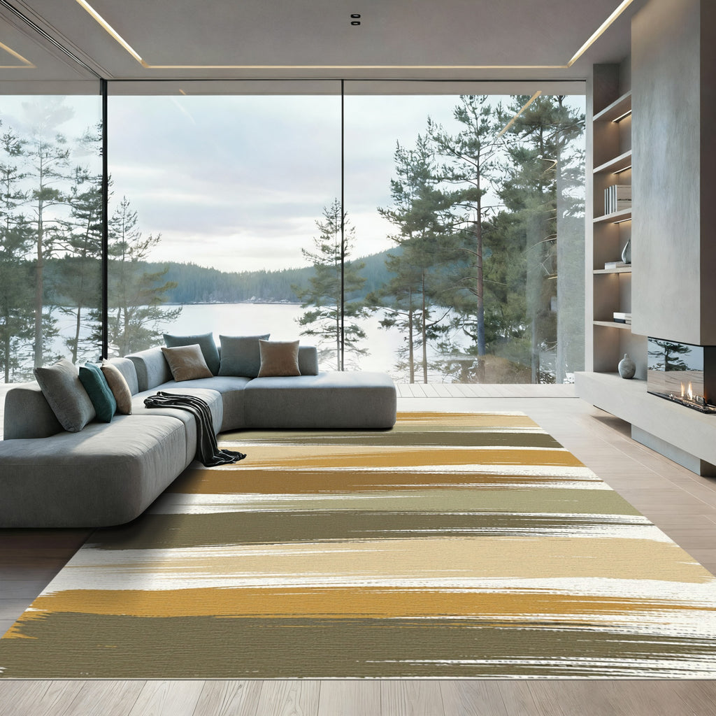 Modern Neutral Earth Tone Brushstroke Rug