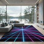 Neon Grid Cyberpunk Retrowave Perspective Rug