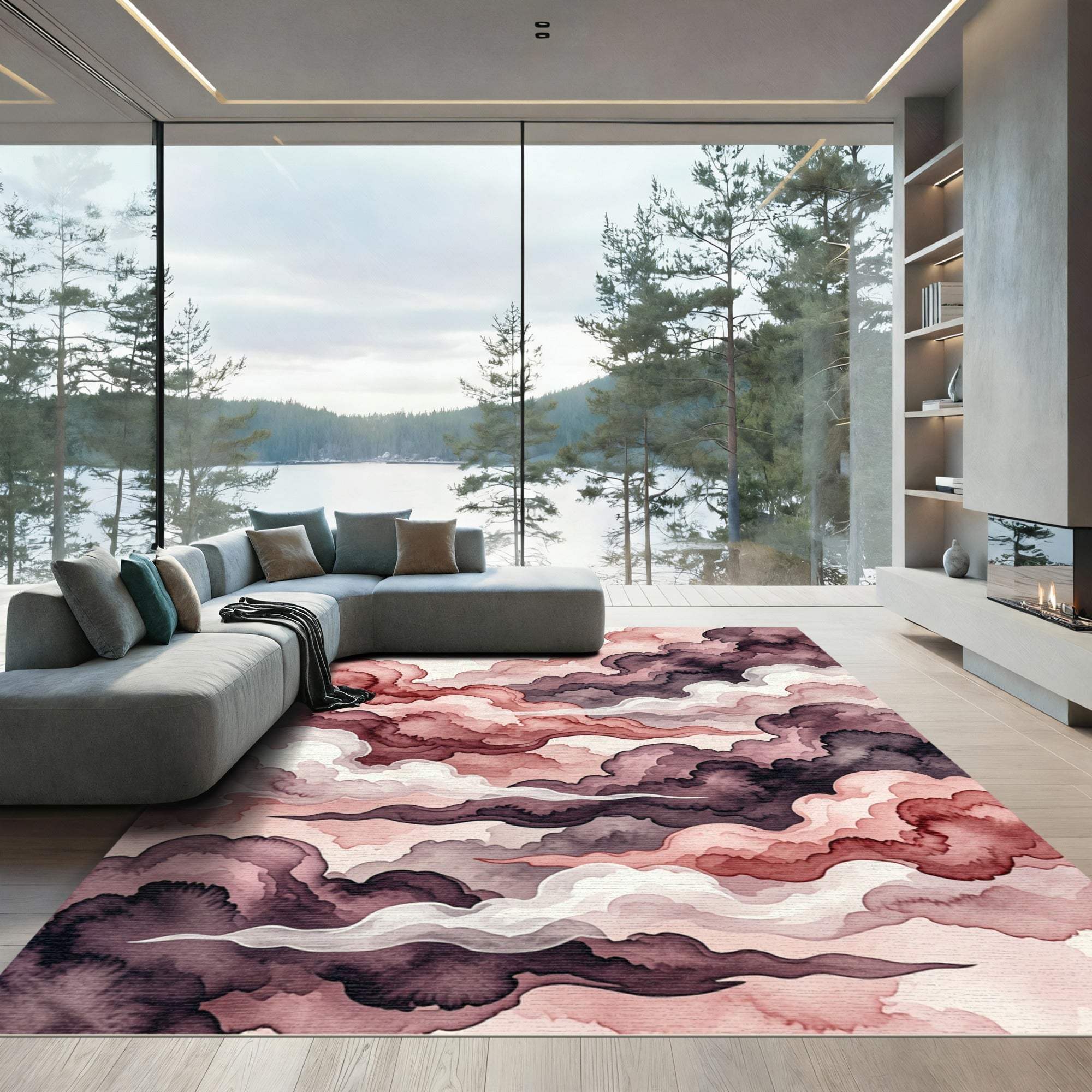 Earthy Rose Cloudscape Watercolor Rug