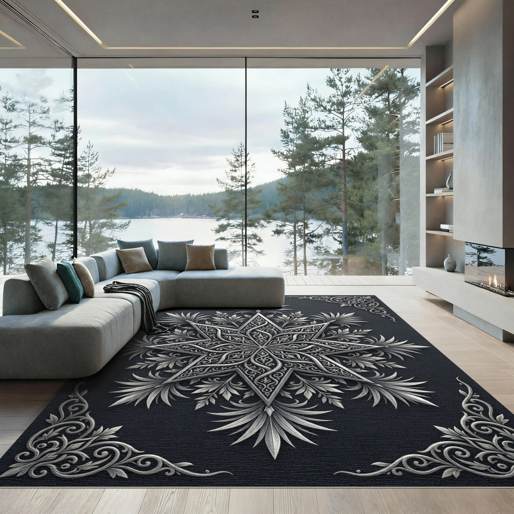 Intricate Silver Eight Pointed Star Rug