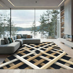 Modern Beige Interwoven Geometric Lattice Rug