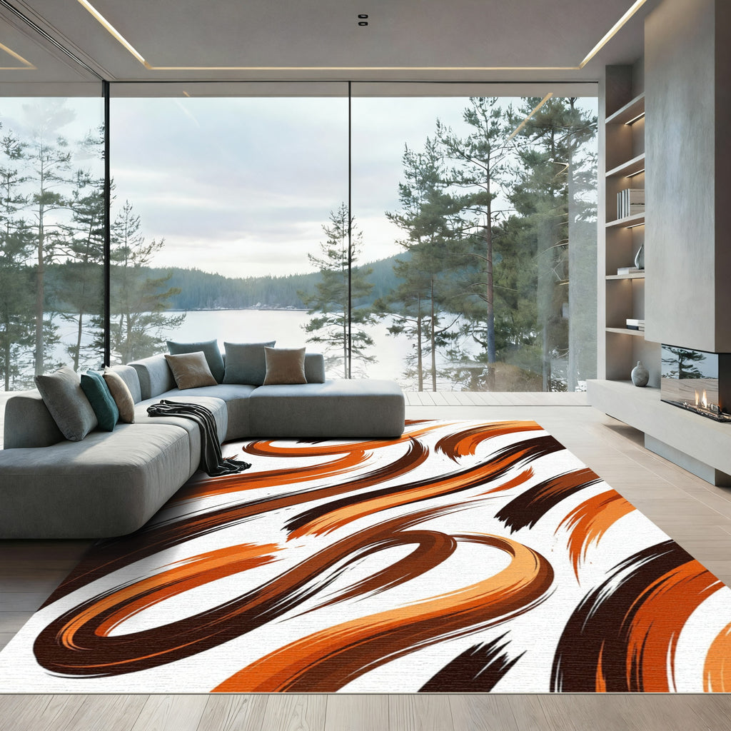 Abstract Earth Tone Copper Swirl Rug