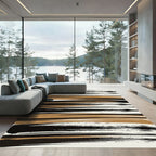 Modern Black and Gold Horizontal Brushstroke Rug