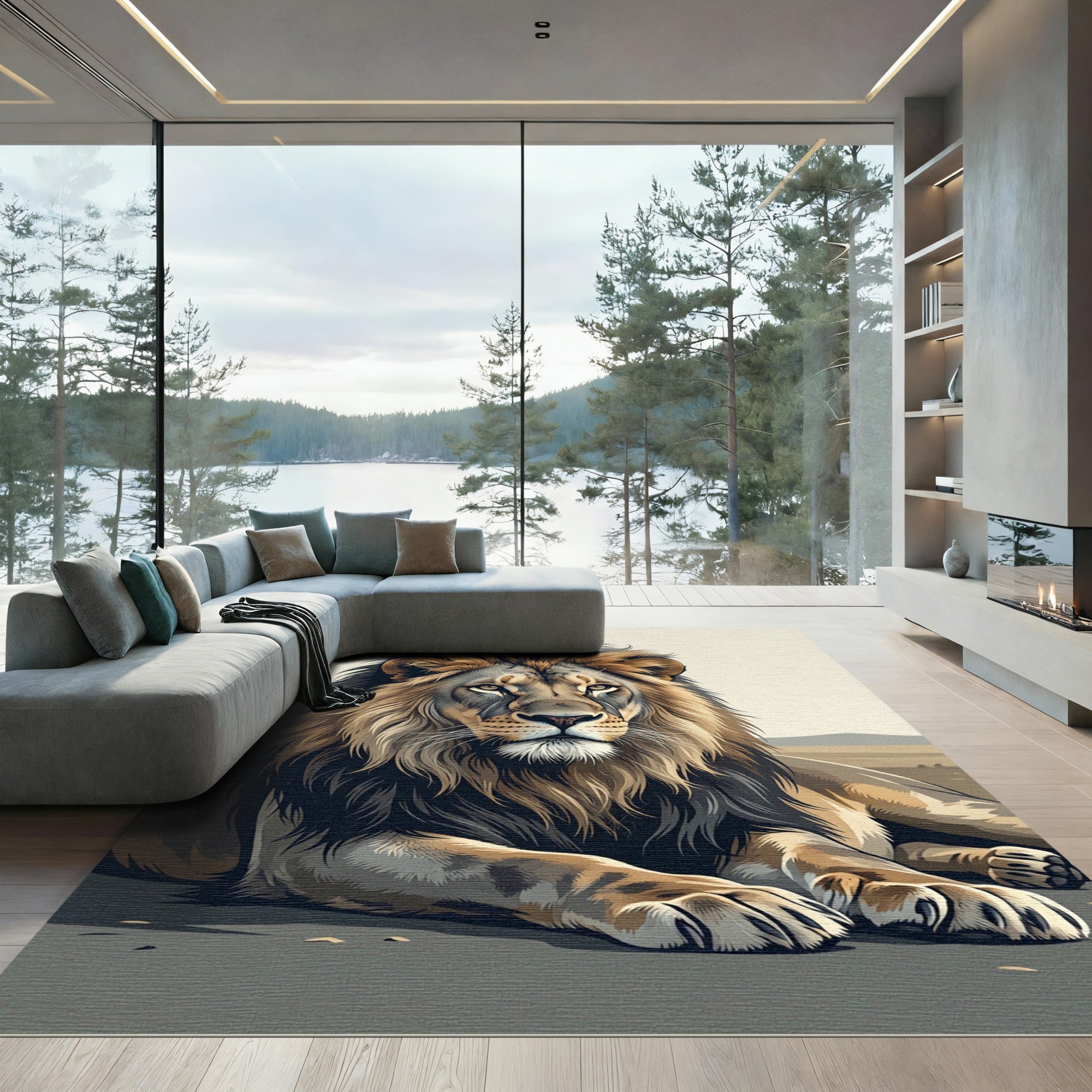 Majestic Golden Lion Portrait Rug