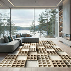 Neutral Cream Grid Checkerboard Texture Rug