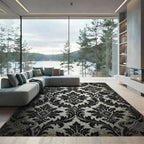 Classic Black Damask Scroll Ornament Rug
