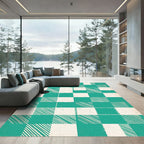Teal and Cream Checkered Diagonal Texture Rug