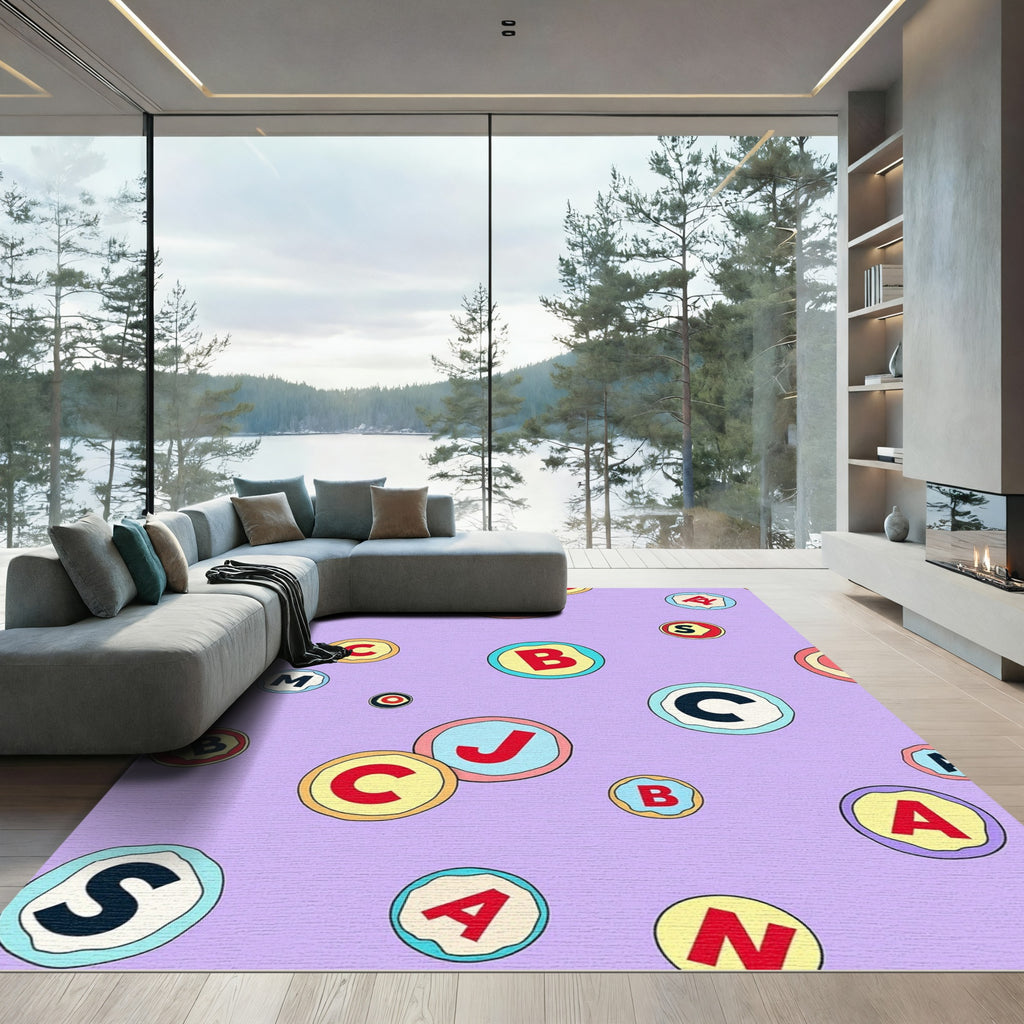 Whimsical Alphabet Circles Lavender Rug