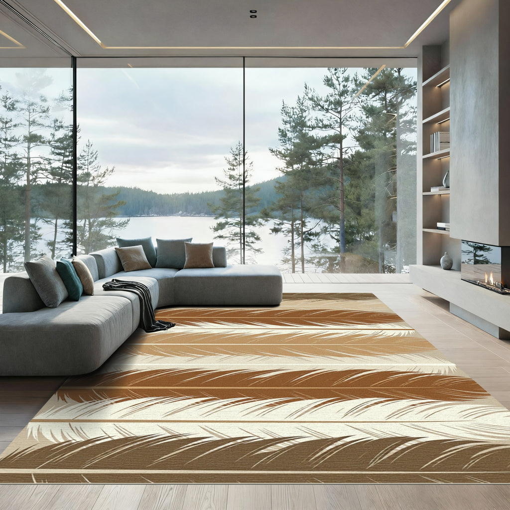 Earthy Tone Layered Feather Rug