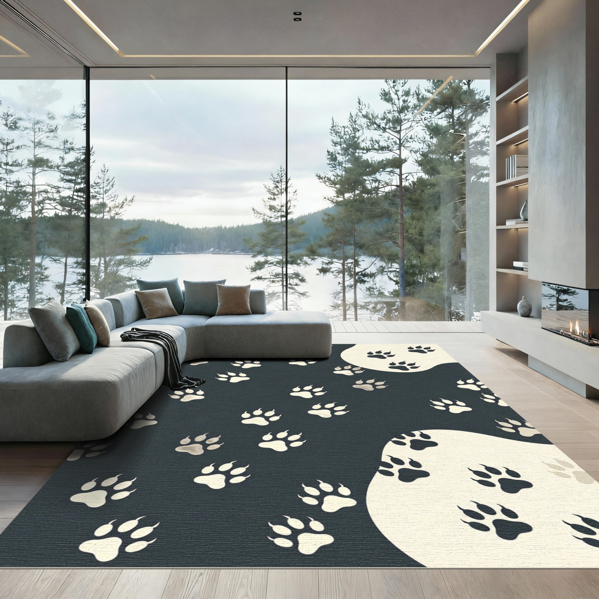 Charcoal Gray Playful Paw Animal Rug