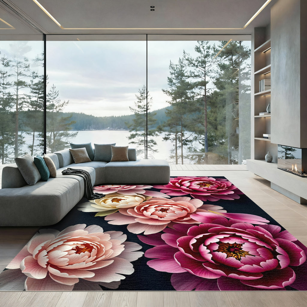 Radiant Blush Pink Peony Blooms Rug