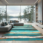 Coastal Beach House Striped Ocean Scene Rug
