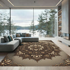 Intricate Golden Mandala Bloom Round Rug