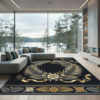 Elegant Gold Palm Frond Floral Frame Rug