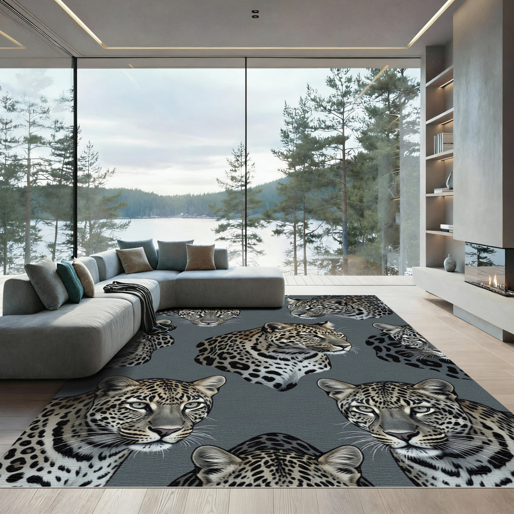 Chic Slate Gray Leopard Faces Rug