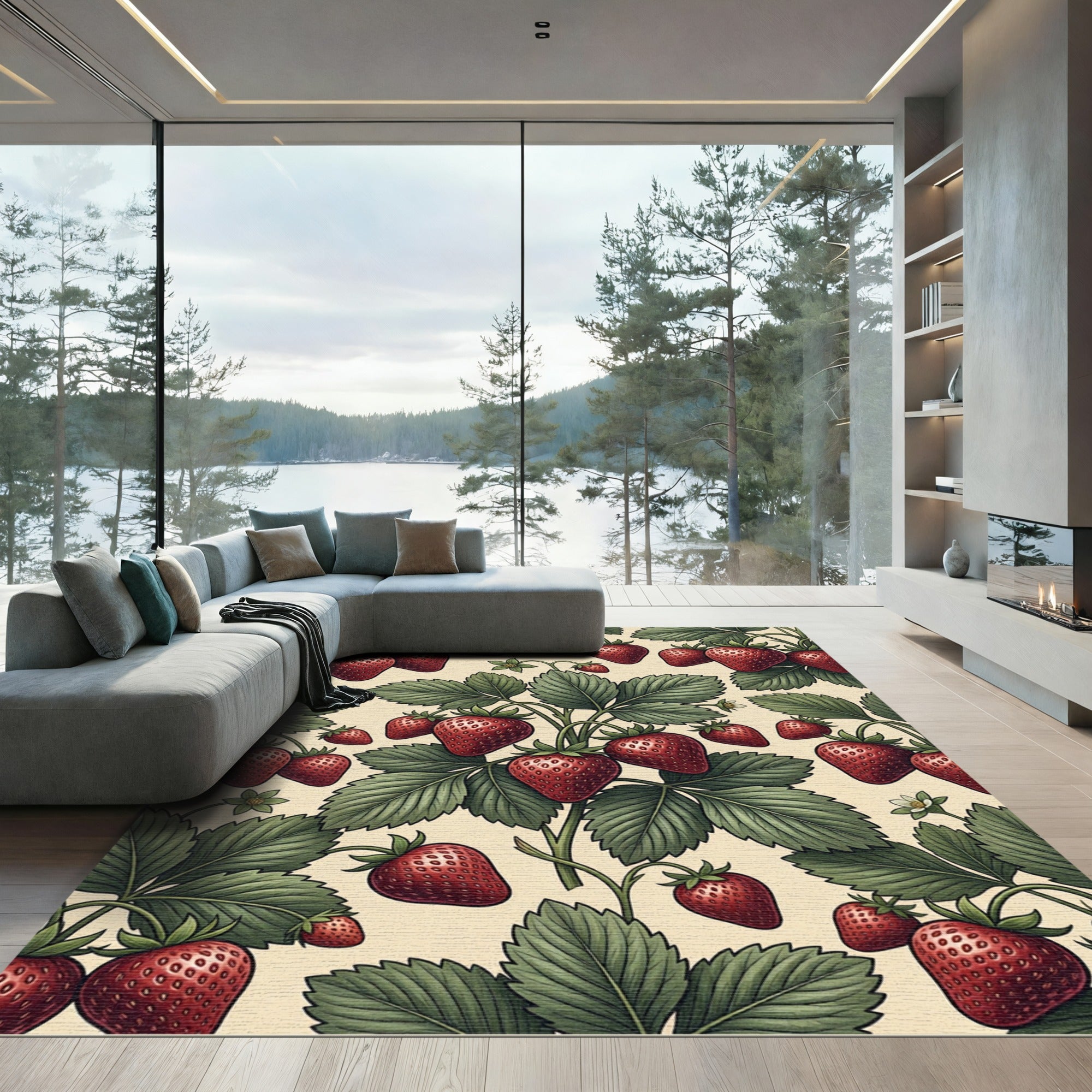 Vintage Botanical Strawberry Berry Illustration Rug
