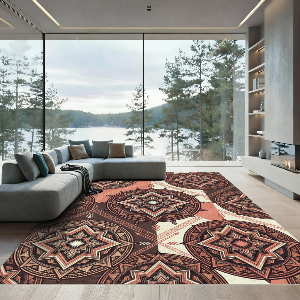 Terracotta Earthy Geometric Mandala Medallions Rug
