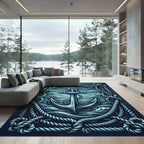 Blue Nautical Anchor Marine Rope Rug