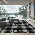 Rustic Gray Plaid Bison Graphic Rug