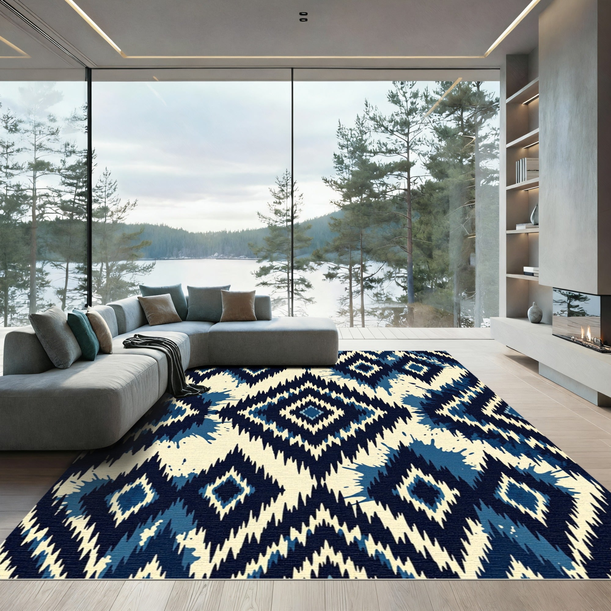 Deep Indigo Tribal Diamond Splatter Rug