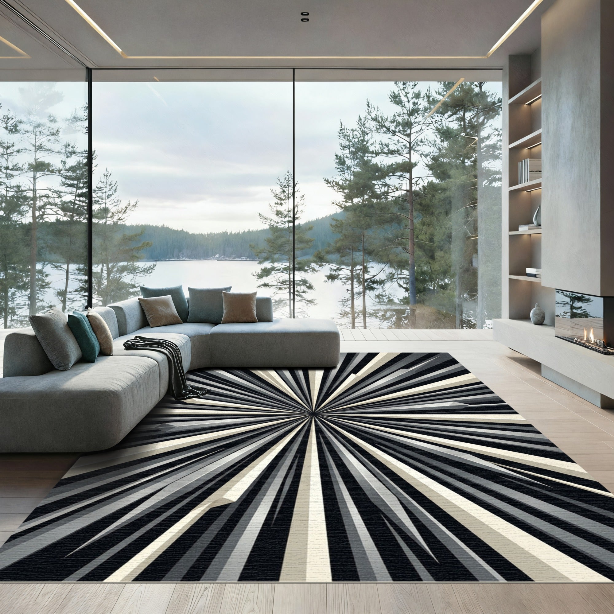 Monochromatic Radiating Geometric Starburst Rug