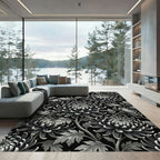 Monochromatic Black and White Chrysanthemum Floral Rug