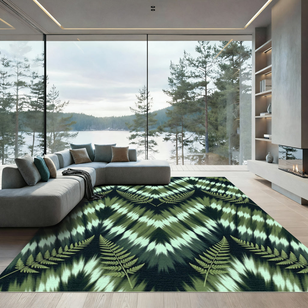 Earthy Fern Tie Dye Chevron Rug