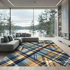 Vintage Blue Tan Plaid Texture Rug